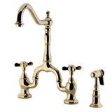 Essex Two-Handle 3-Hole Deck Mount Bridge Kitchen Faucet with Brass Side Sprayer