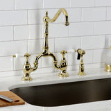 English Country Two-Handle 3-Hole Deck Mount Bridge Kitchen Faucet with Brass Side Sprayer