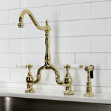 English Country Two-Handle 3-Hole Deck Mount Bridge Kitchen Faucet with Brass Side Sprayer