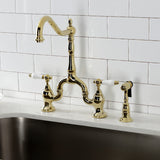 English Country Two-Handle 3-Hole Deck Mount Bridge Kitchen Faucet with Brass Side Sprayer