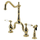 English Country Two-Handle 3-Hole Deck Mount Bridge Kitchen Faucet with Brass Side Sprayer