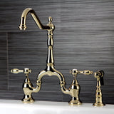 Tudor Two-Handle 3-Hole Deck Mount Bridge Kitchen Faucet with Brass Side Sprayer