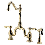 Tudor Two-Handle 3-Hole Deck Mount Bridge Kitchen Faucet with Brass Side Sprayer