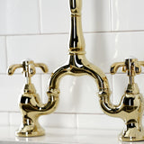 French Country Two-Handle 3-Hole Deck Mount Bridge Kitchen Faucet with Brass Side Sprayer