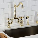 French Country Two-Handle 3-Hole Deck Mount Bridge Kitchen Faucet with Brass Side Sprayer