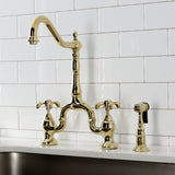 French Country Two-Handle 3-Hole Deck Mount Bridge Kitchen Faucet with Brass Side Sprayer