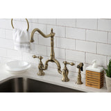 English Country Two-Handle 3-Hole Deck Mount Bridge Kitchen Faucet with Brass Side Sprayer