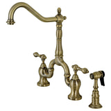 English Country Two-Handle 3-Hole Deck Mount Bridge Kitchen Faucet with Brass Side Sprayer