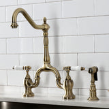 Bel-Air Two-Handle 3-Hole Deck Mount Bridge Kitchen Faucet with Brass Side Sprayer