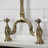 English Country Two-Handle 3-Hole Deck Mount Bridge Kitchen Faucet with Brass Side Sprayer