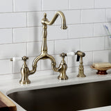 English Country Two-Handle 3-Hole Deck Mount Bridge Kitchen Faucet with Brass Side Sprayer