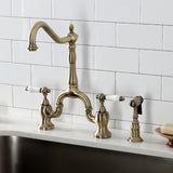 English Country Two-Handle 3-Hole Deck Mount Bridge Kitchen Faucet with Brass Side Sprayer