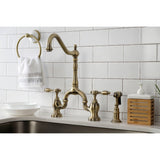 Tudor Two-Handle 3-Hole Deck Mount Bridge Kitchen Faucet with Brass Side Sprayer