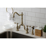 Tudor Two-Handle 3-Hole Deck Mount Bridge Kitchen Faucet with Brass Side Sprayer