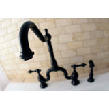 English Country Two-Handle 3-Hole Deck Mount Bridge Kitchen Faucet with Brass Side Sprayer