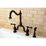 English Country Two-Handle 3-Hole Deck Mount Bridge Kitchen Faucet with Brass Side Sprayer