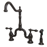 English Country Two-Handle 3-Hole Deck Mount Bridge Kitchen Faucet with Brass Side Sprayer