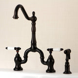 Bel-Air Two-Handle 3-Hole Deck Mount Bridge Kitchen Faucet with Brass Side Sprayer