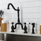 English Country Two-Handle 3-Hole Deck Mount Bridge Kitchen Faucet with Brass Side Sprayer