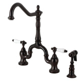 English Country Two-Handle 3-Hole Deck Mount Bridge Kitchen Faucet with Brass Side Sprayer