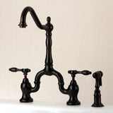 Tudor Two-Handle 3-Hole Deck Mount Bridge Kitchen Faucet with Brass Side Sprayer