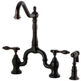 Tudor Two-Handle 3-Hole Deck Mount Bridge Kitchen Faucet with Brass Side Sprayer