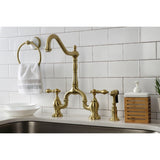 English Country Two-Handle 3-Hole Deck Mount Bridge Kitchen Faucet with Brass Side Sprayer