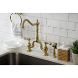 English Country Two-Handle 3-Hole Deck Mount Bridge Kitchen Faucet with Brass Side Sprayer