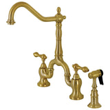 English Country Two-Handle 3-Hole Deck Mount Bridge Kitchen Faucet with Brass Side Sprayer