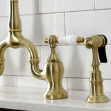 English Country Two-Handle 3-Hole Deck Mount Bridge Kitchen Faucet with Brass Side Sprayer