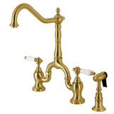 English Country Two-Handle 3-Hole Deck Mount Bridge Kitchen Faucet with Brass Side Sprayer