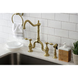 Tudor Two-Handle 3-Hole Deck Mount Bridge Kitchen Faucet with Brass Side Sprayer