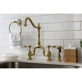 Tudor Two-Handle 3-Hole Deck Mount Bridge Kitchen Faucet with Brass Side Sprayer