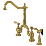 Tudor Two-Handle 3-Hole Deck Mount Bridge Kitchen Faucet with Brass Side Sprayer