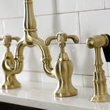 French Country Two-Handle 3-Hole Deck Mount Bridge Kitchen Faucet with Brass Side Sprayer