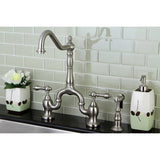 English Country Two-Handle 3-Hole Deck Mount Bridge Kitchen Faucet with Brass Side Sprayer