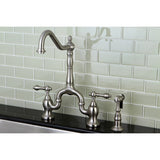 English Country Two-Handle 3-Hole Deck Mount Bridge Kitchen Faucet with Brass Side Sprayer