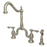 English Country Two-Handle 3-Hole Deck Mount Bridge Kitchen Faucet with Brass Side Sprayer