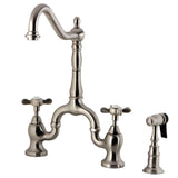 Essex Two-Handle 3-Hole Deck Mount Bridge Kitchen Faucet with Brass Side Sprayer