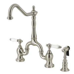 English Country Two-Handle 3-Hole Deck Mount Bridge Kitchen Faucet with Brass Side Sprayer