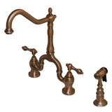 English Country Two-Handle 3-Hole Deck Mount Bridge Kitchen Faucet with Brass Side Sprayer