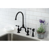 English Country Two-Handle 3-Hole Deck Mount Bridge Kitchen Faucet with Brass Side Sprayer