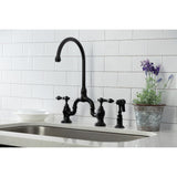 English Country Two-Handle 3-Hole Deck Mount Bridge Kitchen Faucet with Brass Side Sprayer