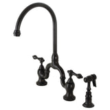 English Country Two-Handle 3-Hole Deck Mount Bridge Kitchen Faucet with Brass Side Sprayer