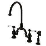 English Country Two-Handle 3-Hole Deck Mount Bridge Kitchen Faucet with Brass Side Sprayer