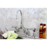 English Country Two-Handle 3-Hole Deck Mount Bridge Kitchen Faucet with Brass Side Sprayer