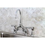 English Country Two-Handle 3-Hole Deck Mount Bridge Kitchen Faucet with Brass Side Sprayer