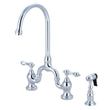 English Country Two-Handle 3-Hole Deck Mount Bridge Kitchen Faucet with Brass Side Sprayer