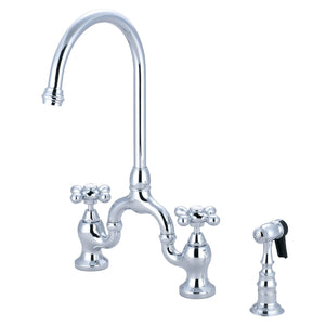 English Country Two-Handle 3-Hole Deck Mount Bridge Kitchen Faucet with Brass Side Sprayer