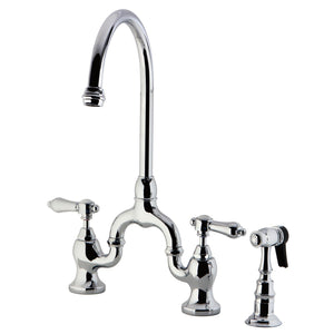 Heirloom Two-Handle 3-Hole Deck Mount Bridge Kitchen Faucet with Brass Side Sprayer